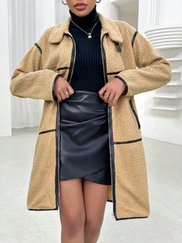 Пальто из искусственной овчины Shein sz2308259758854441 L коричневое (100008207)