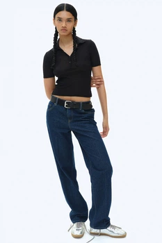 Укороченое поло H&M 1233256007c61 XS черное (100009312)