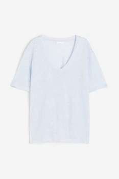 Футболка из льна H&M 1055982001c61 L голубая (100014062)