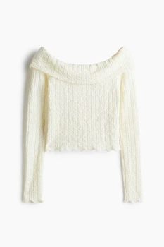 Лонгслів з відкритими плечима H&M 1274441001c61 S молочний (100009304)
