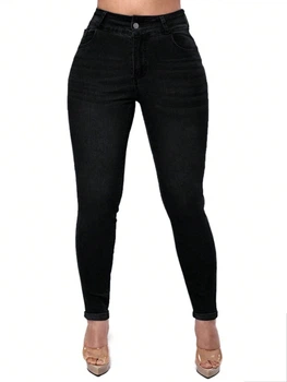 Джинсы с завышеной талией Shein sz25032029098611340 M черные (100010625)