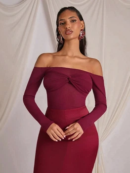 Топ с открытыми плечами Shein sz2409286719983792 S бордовый (100007556)