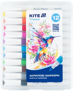 Набор маркеров акриловых Jumbo Kite Creative 12 цветов (K-1290)