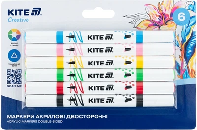Набор маркеров акриловых двусторонних Kite Creative 6 цветов (K-1293)