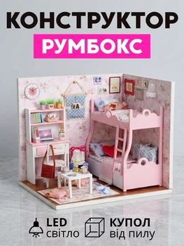 3D Конструктор Румбокс Детская розовая комната с подсветкой Миниатюрный кукольный домик для сборки Roombox с куполом от пыли Интерьерный конструктор DIY HOUSE BookNook
