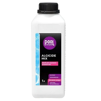 Средство для удаления водорослей Poolman Algicide Mix A50160, 1л, универсальный альгицид для бассейна
