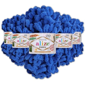 Упаковка Alize Puffy, Волошка №141, 5шт - плюшева пряжа з петлями 100г/9м, для в'язання руками, пледи та іграшки, упаковка 5 мотків Алізе Пуффі
