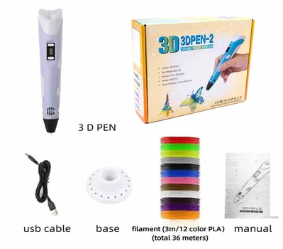 Ручка 3Д, с пластиком 12цвет*3м, ABS/PLA Z3DPEN-2бузкова