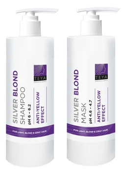 Набор нейтрализация желтизны к холодному блонду TEYA Professional Silver Blond шампунь 1000 мл.+ маска 1000 мл