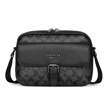 Сумка мужская мессенджер Coach черная с серым (034)