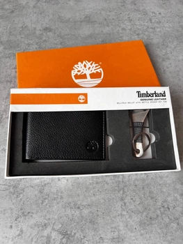 Шкіряний чоловічий гаманець Timberland з відкривачкою чорний комплект