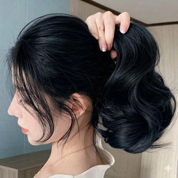 Заколка краб з штучним волоссям BlackGlamour хвіст для брюнеток, 30 см