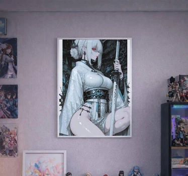 Постер у рамці під склом Samurai Elegance: White Kimono Anime Warrior Poster А4