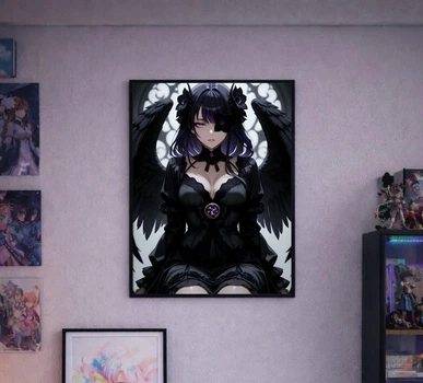 Постер у рамці під склом Dark Angel: Gothic Anime Girl with Wings А4