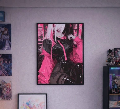 Постер у рамці під склом Pink Rebel: Gothic Anime Girl Latex Aesthetic Poster А3