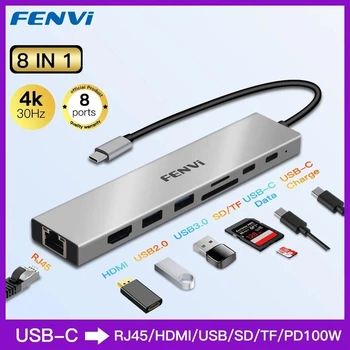 Док-станція Fenvi F-C801H концентратор USB-C Hub 8-1 HDMI USB 3.0 RJ45 CardReader PD (19130)