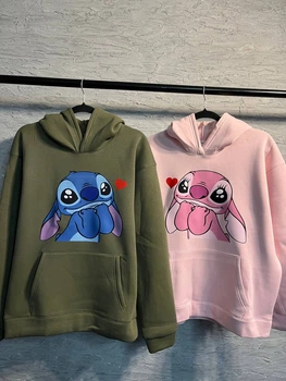 Парні худі з капюшоном утеплені, М/L, М/L, принт "Stich\Angel", різні кольори (2328)