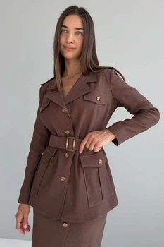 Жіночий піджак з кишенями і паском Nenka XL Коричневий (nenka3537-XL)