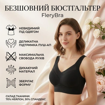 Бесшовный бюстгальтер с V-образным вырезом FleryBra, черный, размер 2XL-3XL