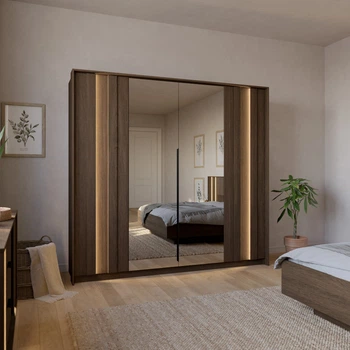 Шкаф платяной с подсветкой Perfect Home Амаро / Amaro 4D/223 4-дверный с зеркалом Дуб дунин