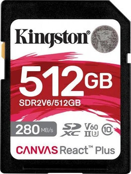 SD Kingston 512 GB SDXC Canvas React Plus UHS-II U3 V60 Class 10 (SDR2V6/512GB)