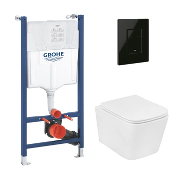 Комплект инсталляции GROHE Solido кнопка черная безободковый унитаз KRONER с крышкой микролифт дюропласт 38971966KV0KE48T