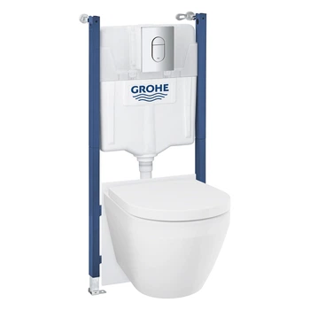 Комплект инсталляции GROHE Solido кнопка хром безободковый унитаз GROHE с крышкой микролифт дюропласт 102517SH00