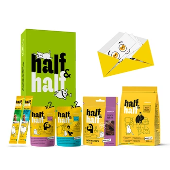 Набір кормів і ласощів для котів Half&Half Пет-щастя 760 г - асорті