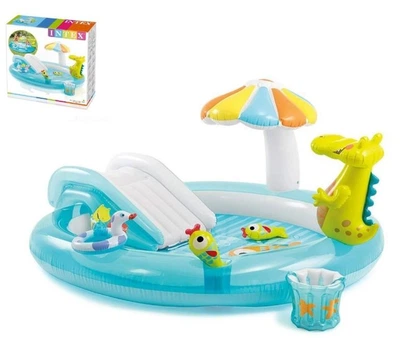 Надувной игровой центр Intex 57165 NP «Аллигатор» с горкой и распылителем, 201×170×84 см, 160 л, от 2 лет