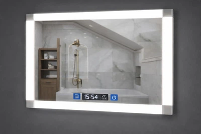 Зеркало для ванной LED ML - 28 50×70 см с подсветкой, Smart-дисплеем (часы, температура) и подогревом (антизапотевания)