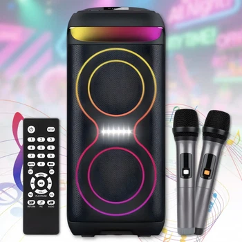 Портативна Bluetooth колонка 2х6.5" з 2 бездротовими мікрофонами та LED підсвічуванням ZXX-5505 40W