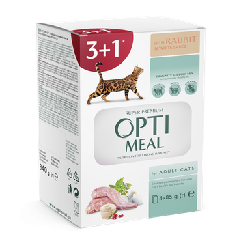 Консервированный корм Optimeal Набор "Adult Cats Rabbit in White sauce Влажный корм для взрослых кошек с кроликом в белом соусе" (3+1) 0.34 кг (B2720101)