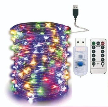 LED гирлянда новогодняя на занавесь, шторы USB 100LED с ДУ 10м цвет: мультиколор