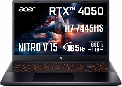 Ноутбук Acer Nitro V 15 AI ANV15-42-R6CH (NH.U31EU.00D) Obsidian Black / 15.6" IPS 165 Гц / AMD Ryzen 7 7445HS / RAM 16 ГБ / SSD 1 ТБ / RTX 4050, 6 ГБ (TDP 75 Вт)