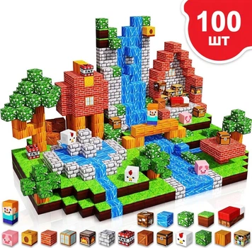 Магнитный конструктор в стиле Minecraft DCM-16 Red 100 блоков Майнкрафт детские конструкторы для мальчиков