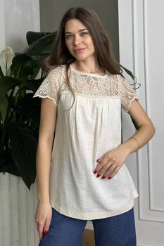 Жіноча блуза вільного крою з ажурною вставкою Nenka S Бежевий (nenka3673-S)