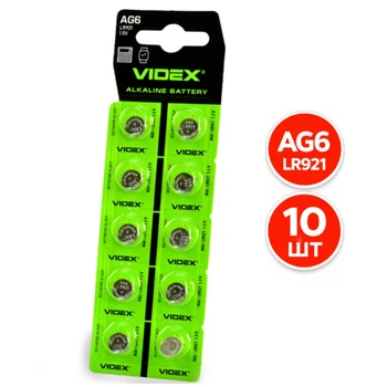 Батарейки Videx AG6 (LR921) 1.5V, щелочные, набор 10 шт, кнопочные