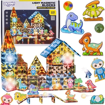 Klocki magnetyczne Woopie 3D Park dinozaurow świecące 124 elementy 55921 (5906280655921)