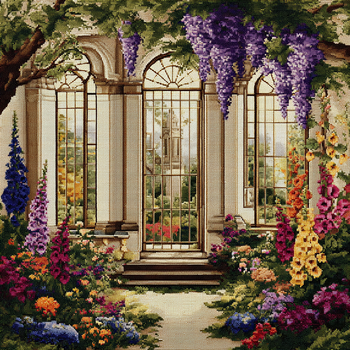 Набор для вышивания «Цветочная оранжерея» (Floral Greenhouse) 25 см на 25 см (CXC, 30 цветов, канва 16)