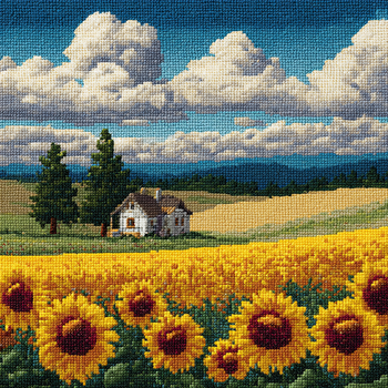 Набір для вишивання хрестиком «Соняшникові поля» (Sunflower Fields) 25 см на 25 см(CXC, 30 кольорів, канва 16)