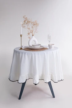 Круглая скатерть из вареного хлопка Limasso Exclusive Essualte 160 см. Snow White