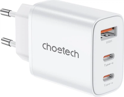 Мережевий зарядний пристрій CHOETECH USB-A/USB-C (PD3046-EU-WH)