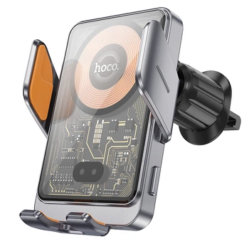 Автомобільний тримач із бездротовою зарядкою Hoco HW7 Transparent Discovery Edition wireless fast charging 15W Black
