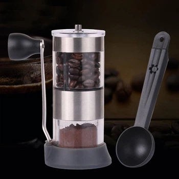Кавомолка ручна Coffee Grinder AND LY 958 скляна, ручний млин для кавових зерен з регулюванням помелу Сріблястий
