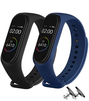 Комплект силіконових ремінців MRK для Xiaomi Mi Band 3/4 (23,33) 2 ремінці + 2 металеві кнопки (Black, Blue) (mrk6545)