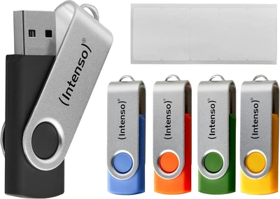Флеш-накопитель, Intenso Office Line USB 3.2 Gen1 5×64 ГБ, 5 цветов, до 70 МБ/с, металл. брелок, этикетки - Уценка