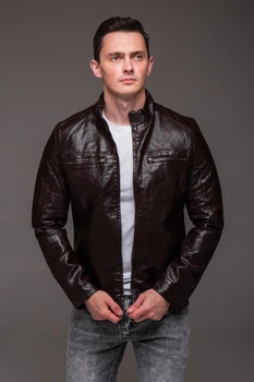 Куртка Slim Fit Х мужская эко кожа весенняя осенняя 60 коричневая (2508)