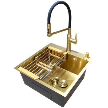 Комплект кухонной мойки Kraft NANO GOLD PVD HS50*50 (3.0/1.0 мм) декор