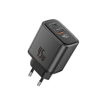 Зарядний пристрій Foneng MaX 45W GaN потужний універсальний з індікатором заряду портативний адаптер із швидким заряджанням блок живлення USB-A та USB-C енергоефективний для телефонів планшету айфона та самсунга Apple iPhone Samsung