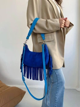 Сумка багет з натуральної замші та шкіри двустороння середня ARTiS Bags 1824 синя